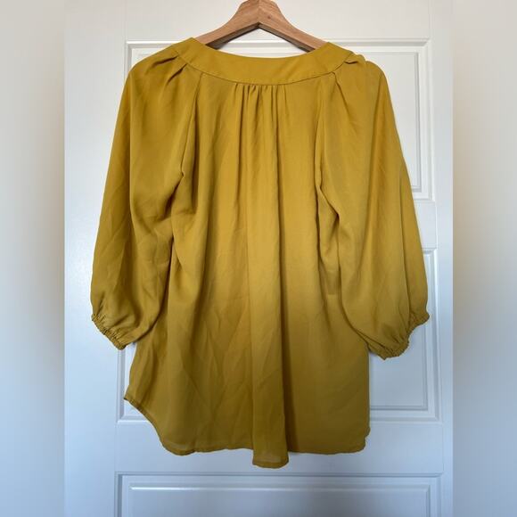 Ezra Boho Mustard Color 3/4 Sleeve Blouse Top Size Large - Picture 3 of 8